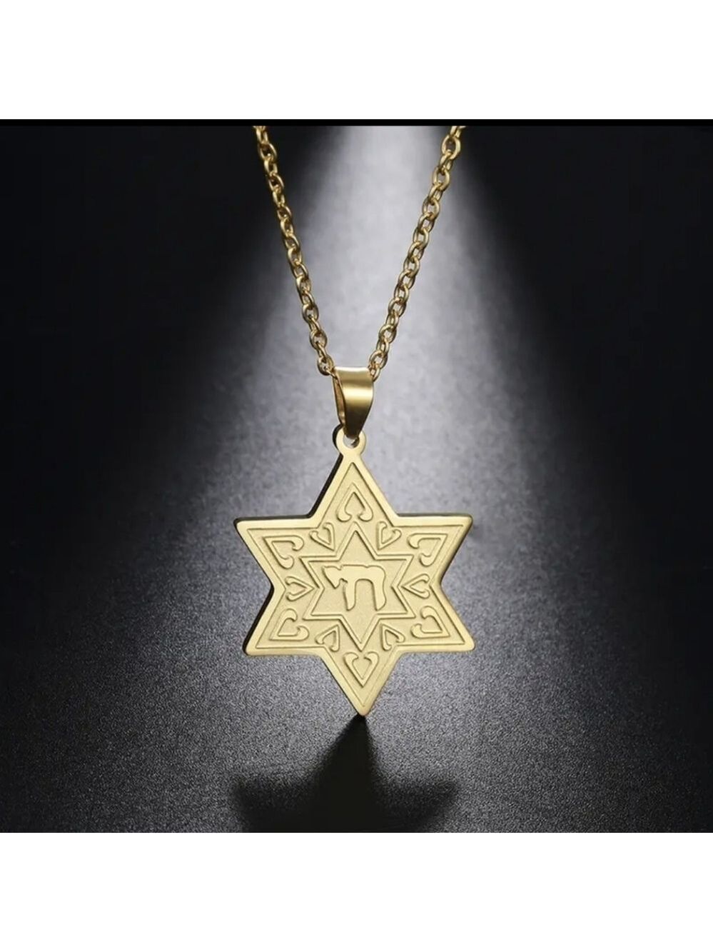 Necklace--Stainless Star of David w/Chai, Gold or Silver Tone